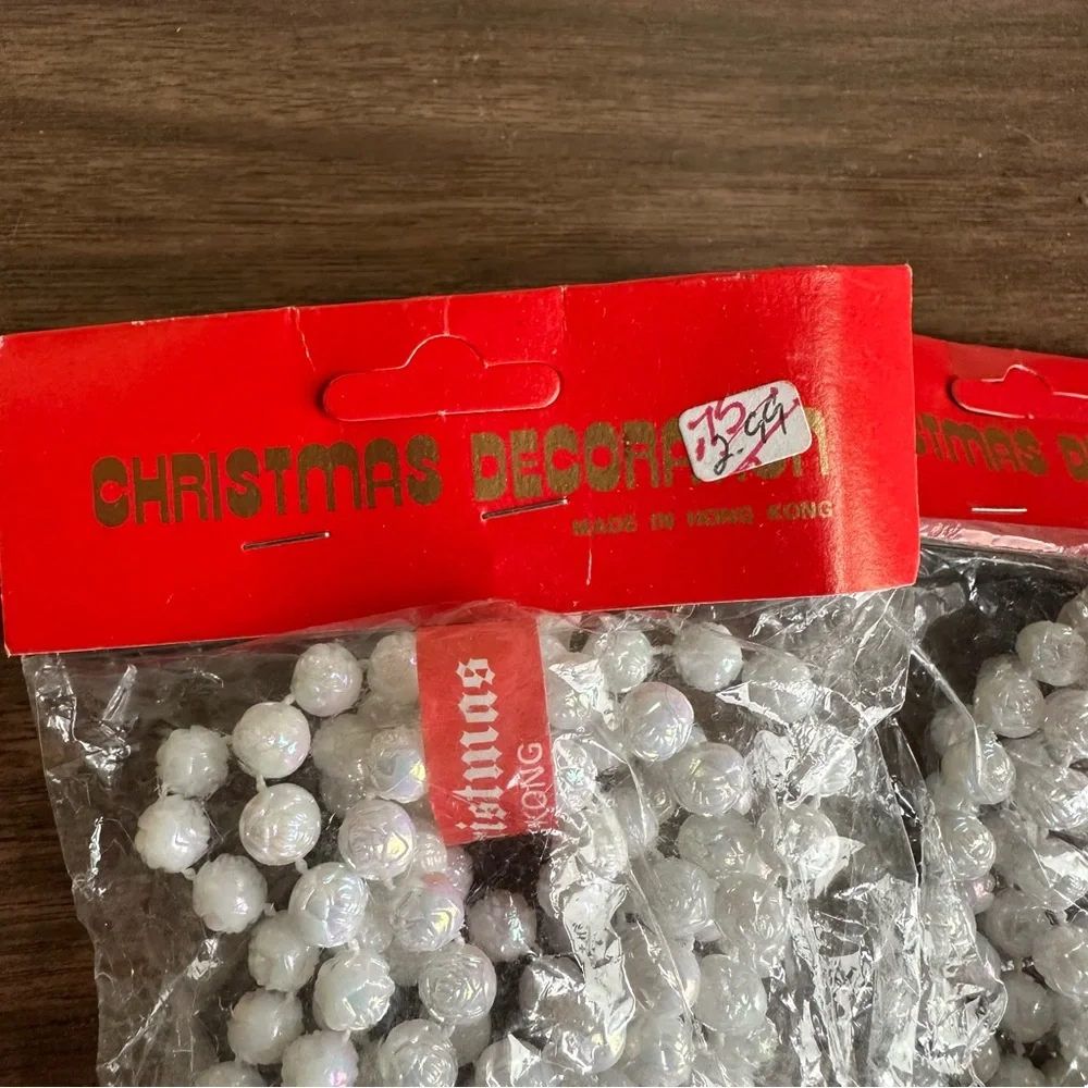 3 packs of Vintage 1950s HF Co. Florasilk Iridescent White Rose Beaded Garland